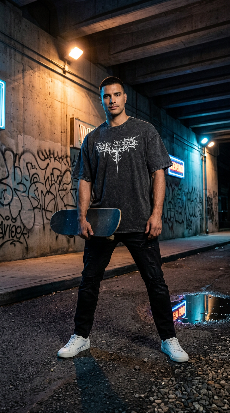 T-Shirt Oversized Vintage com Estampado — Heavyweight para Homem