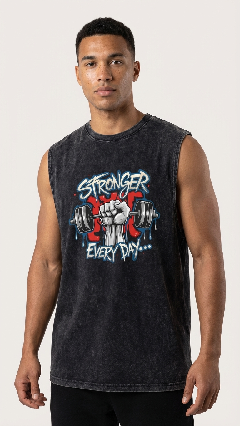 T-Shirt Sem Mangas Vintage Washed — Stronger Every Day