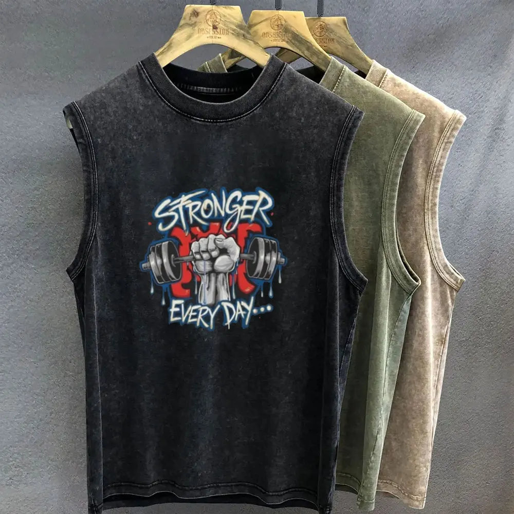T-Shirt Sem Mangas Vintage Washed — Stronger Every Day